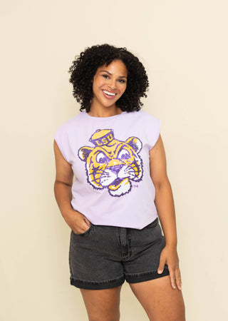 Licensed Vintage LSU Sequin Boxy Tank