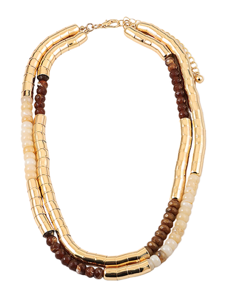 Brown Bead and Gold Leather Necklace