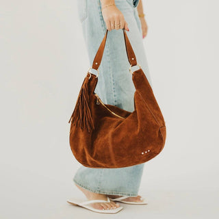 Hazel Chocolate Suede Hobo Shoulder Bag with Tassel