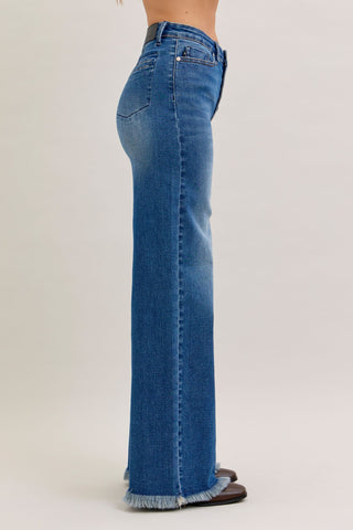Judy Blue Straight Leg Button Fly Fray Hem Jeans