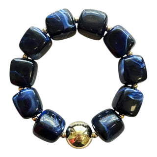 Navy Stretch Bracelet with Gold Statement Bead