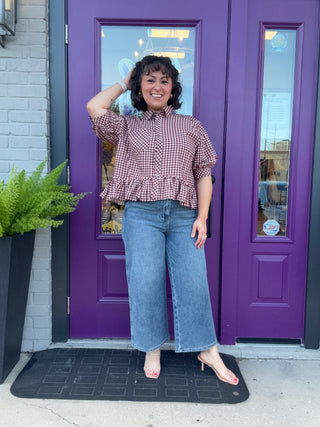 Red Bean Gingham Blouse