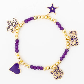 LSU Beaded Charm Bracelet