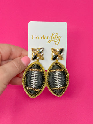 Black & Gold Football Dangle Earrings
