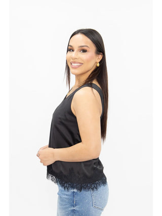 Black Satin & Lace Sleeveless Blouse