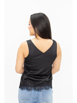 Black Satin & Lace Sleeveless Blouse
