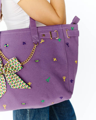 Mardi Gras Embroidered Tote with Charm