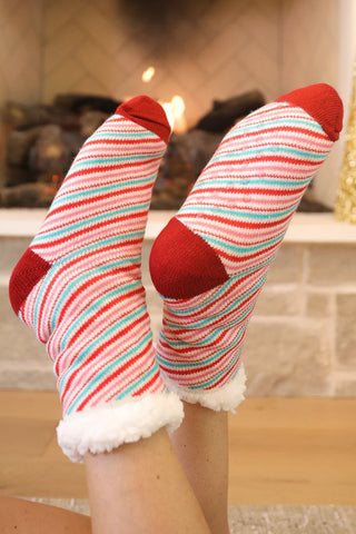 Cozy Cabin Candy Cane Stripe Socks