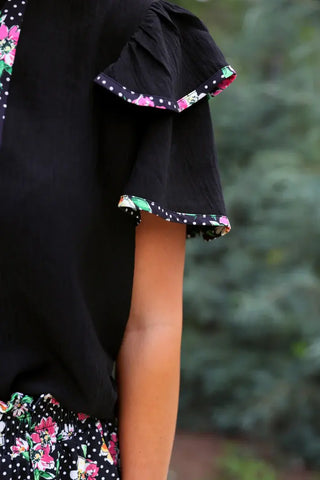 Ava Flutter Blouse in Daisy Polka Dot