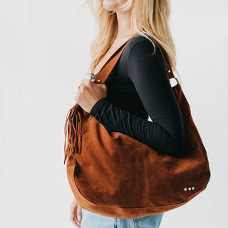Hazel Chocolate Suede Hobo Shoulder Bag with Tassel