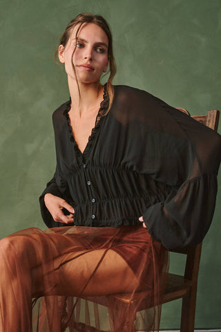On the Rocks Black Ruffle Blouse