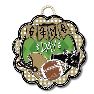 Black and Gold Game Day Scallop Door Hanger
