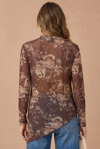 Leigh Ann Floral Asymmetrical Mesh Blouse