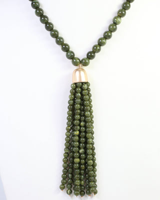 Mila Beaded Tassel Necklace Olive