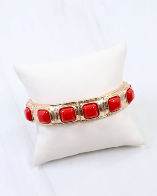 Allie Hammered Gold Stretch Bracelet in Red