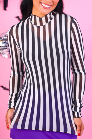 Black & White Stripe Mesh Top