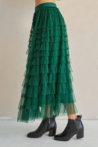 Evergreen Tiered Ruffle Maxi Skirt
