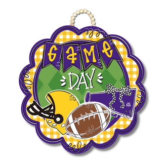Purple and Yellow Gold Game Day Scallop Door Hanger