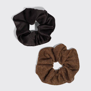 Metallic Mesh and Recycled Fabric Satin Scrunchies 2pc Set