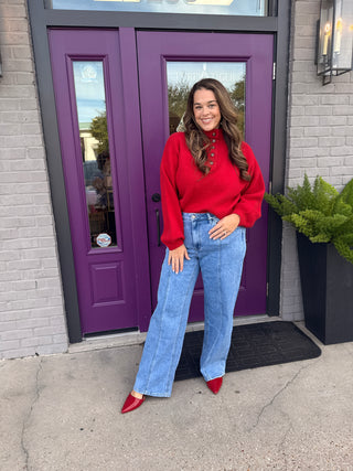 Red Henley Button Sweater