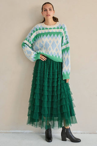 Evergreen Tiered Ruffle Maxi Skirt