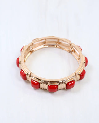 Allie Hammered Gold Stretch Bracelet in Red