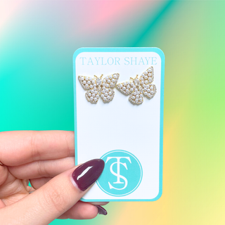 Pearl Butterfly Stud Earrings