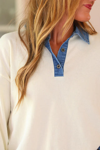 Denim Trim Knit Sweater