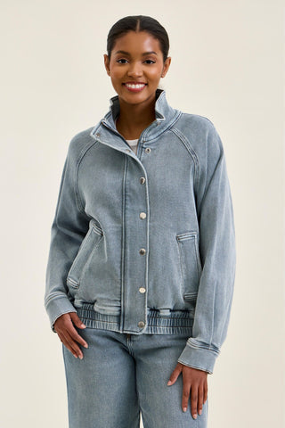 Judy Blue Knit Indigo Denim Bomber Jacket