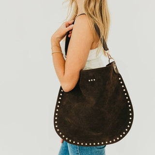 Rosalie Rivet Black Suede Hobo Bag