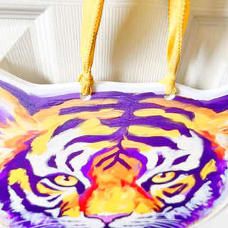 Purple and Gold Tiger Head Door Hanger