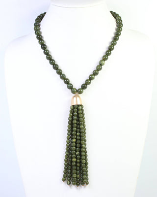 Mila Beaded Tassel Necklace Olive