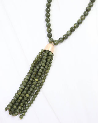 Mila Beaded Tassel Necklace Olive