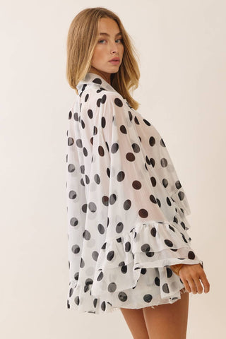 Paris Sheer Chiffon Ruffle Polka Dot Blouse