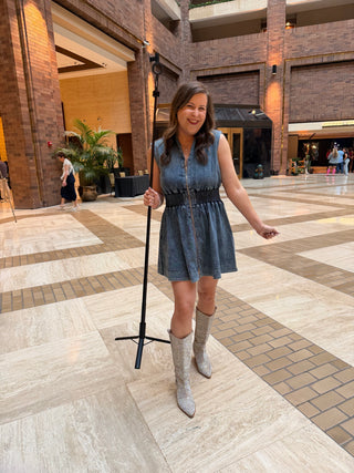 Light Wash Refined Denim Zipper Dress