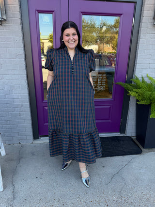 Nicole Green Plaid Midi Dress