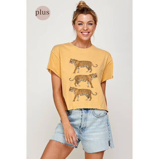 Mustard Vintage Tigers Crop Tee