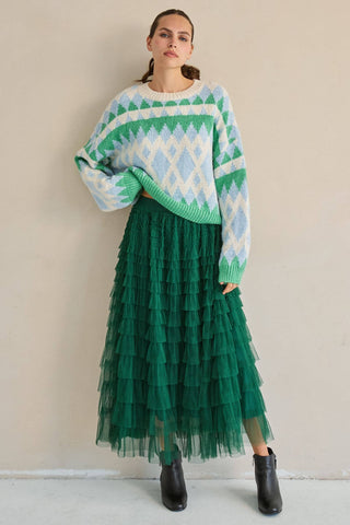 Evergreen Tiered Ruffle Maxi Skirt