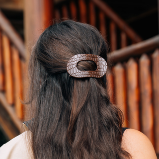 Teleties Brown Crocodile Medium Flat Round Hair Clip