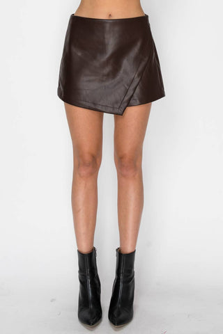 Faux Leather Asymmetrical Black Mini Skort