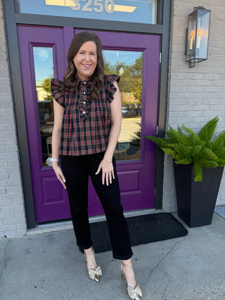Navy Perfectly Plaid Blouse