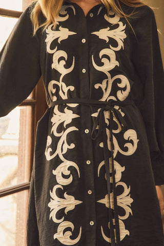 Beth Embroidered Western Shirt Dress