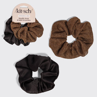 Metallic Mesh and Recycled Fabric Satin Scrunchies 2pc Set