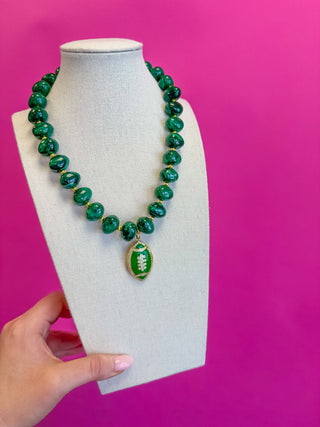 Green Game Day Football Charm Beaded Necklace
