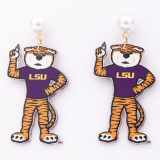 Mike the Tiger Pearl Drop Earrings