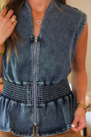 Refined Denim Peplum Top