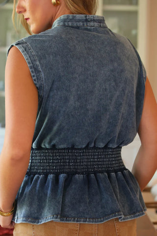 Refined Denim Peplum Top