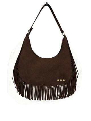 Loretta Suede Fringe Slouchy Bag in Chocolate