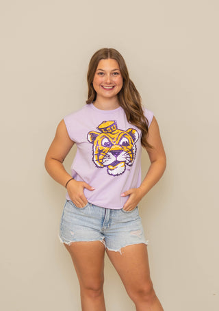 Licensed Vintage LSU Sequin Boxy Tank