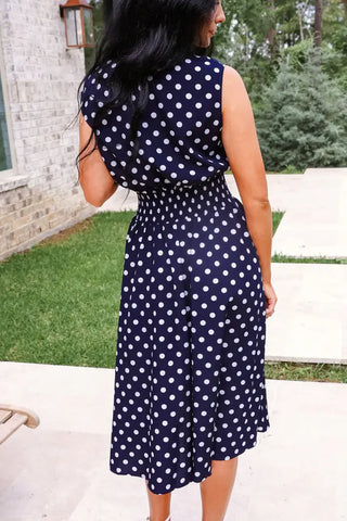 Annie Midi Zipper Dress- Navy Polka Dot